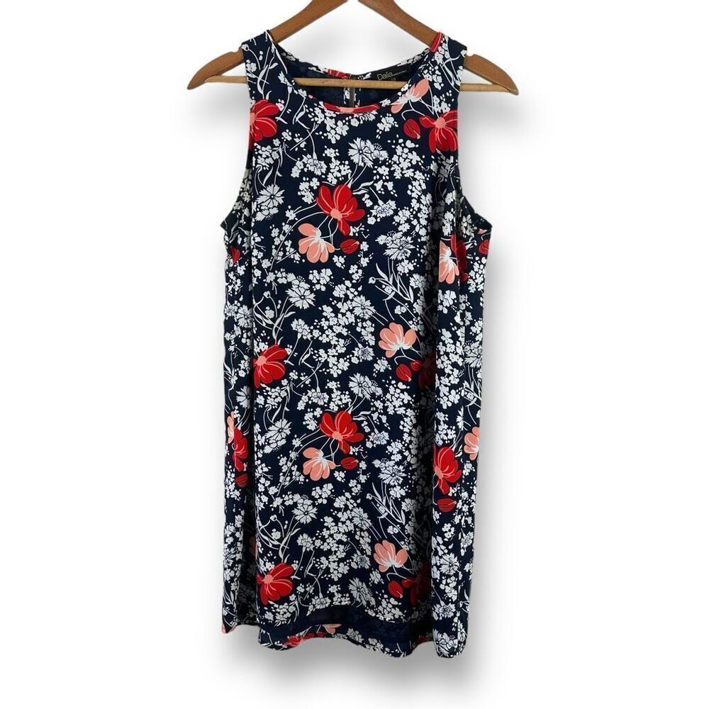 Dalia Women's 10 Sleeveless Shift Dress Navy Blue Red‎ Wildflower Floral Picnic